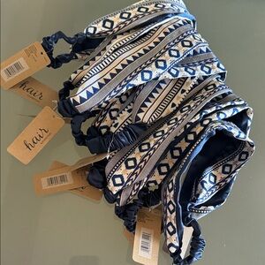 Set of 10 Matching Navy and White Patterned Headbands NWT